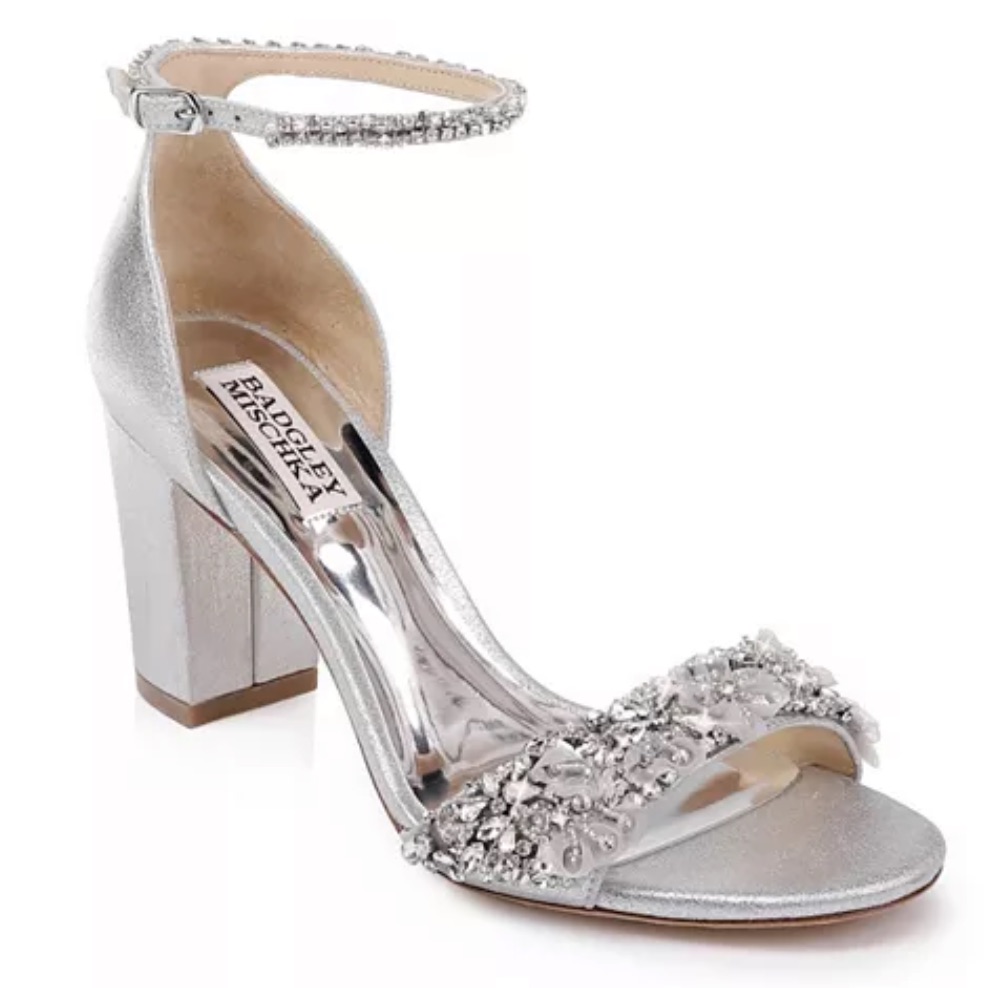 Badgley Mischka Finesse Ii Crystal Embellished Evening Shoe Silver Nwob Size:9